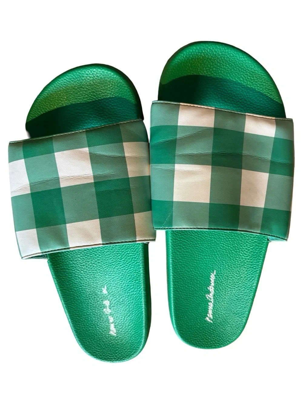 HANNA ANDERSSON Green Gingham Slide Sandals